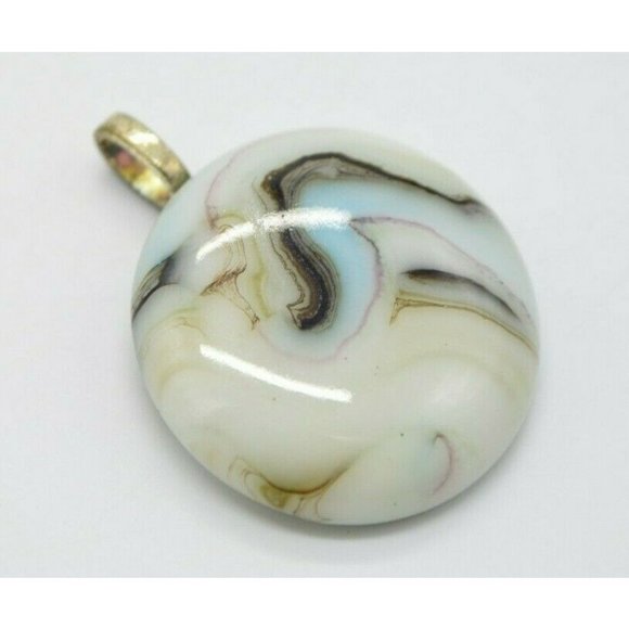 Jabo Jewelry - Black Blue White Swirl Flattened Glass Jabo Marble